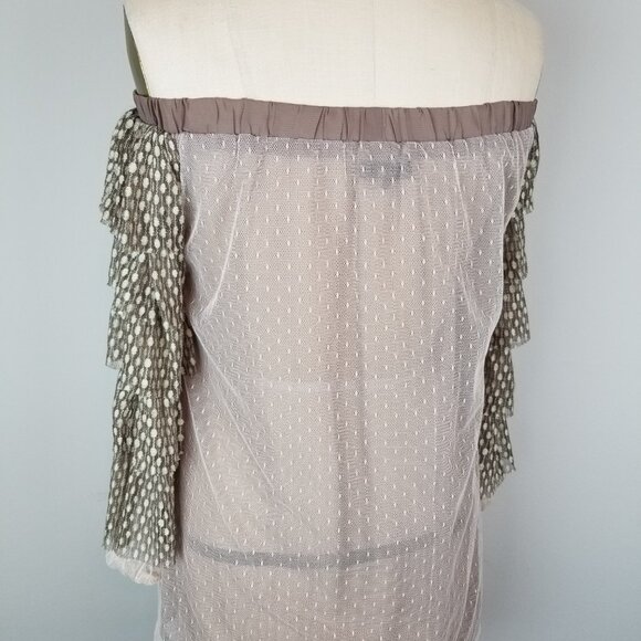 Ryu Off the Shoulder Swiss Dot Ruffled Sleeve Blouse with Large Bow * Small - Picture 7 of 10